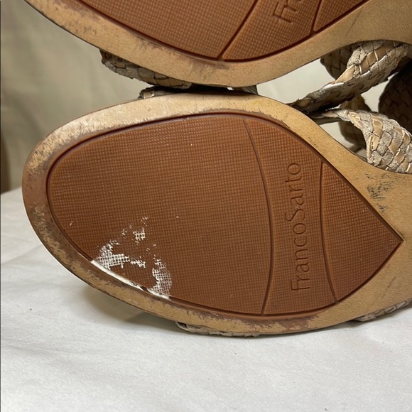 Franco Sarto Tan Textured Leather & Suede (upper) Woven Sandals - Picture 8 of 12